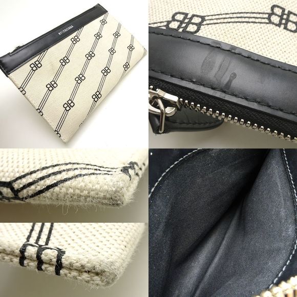 Balenciaga Navy Cabas Handbag Canvas Leather Ivory Black - Picture 9 of 9